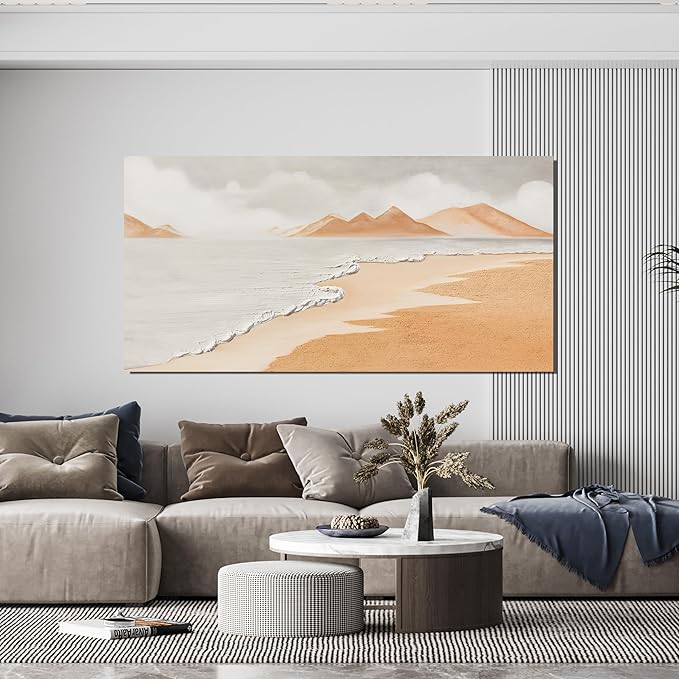 Canvas White Wall Art Decor Abstract Canvas Art Wall Decor Beach Coastal Wall Art Prints Large Modern Minimalist Wall Art Decorations Brown Artwork for Walls Bedroom Office Kitchen Wall Decor 24"X48"