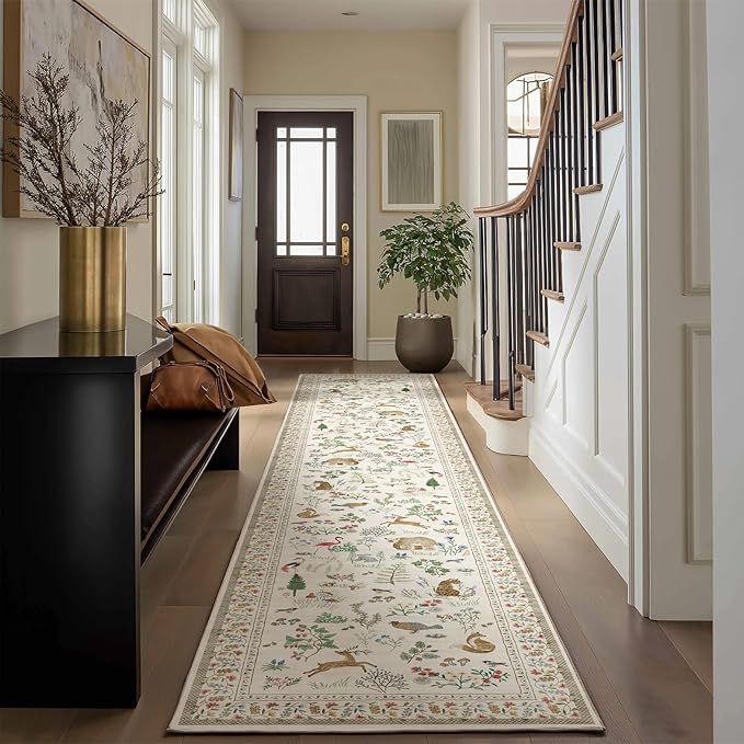 Machine Washable Kitchen Runner Rugs: 2'x10' Hallway Runner Non Slip Low Pile Stain Resistant Soft Indoor Carpet Runners for Hallways Entryway Kitchen Laundry Room Beside Farmhouse