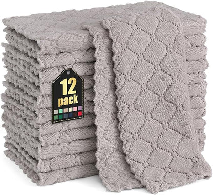 Homaxy 12 Pack Kitchen Dish Cloths (10 x 10 Inches, Grey), Super Soft and Absorbent Coral Velvet Dish Towels, Nonstick Oil Fast Drying Microfiber Cleaning Cloth, No Lint Household Dishcloths