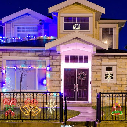 16" Christmas Window Silhouette Lights - 6 Pack Colour Lighted Bell & Candy Cane & Candle & Nativity & Bethlehem Star & Reindeer for Holiday Indoor and Outdoor Wall Door Window Decorate
