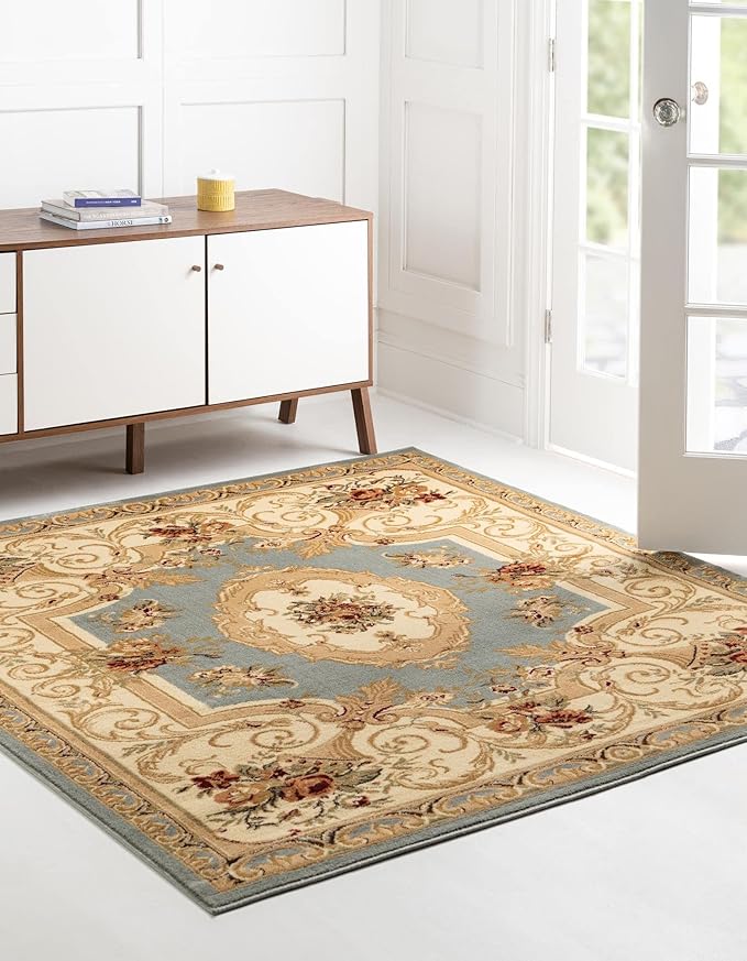 Rugs.com Chateau Collection Rug - 3 Ft Square Light Blue Medium Pile Rug