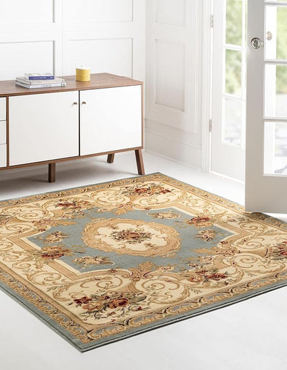 Rugs.com Chateau Collection Rug - 3 Ft Square Light Blue Medium Pile Rug