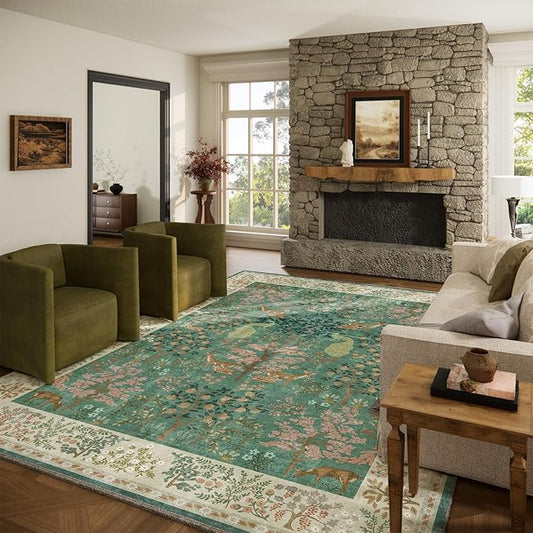 Machine Washable Rugs for Living Room: 9x12 Bedroom Rug Vintage Area Rug Stain Resistant Non Slip Low Pile Lightweight Soft Carpets for Living Room Dining Room Kitchen Nursery Kids Room Farmhouse