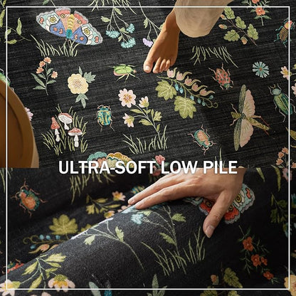 Machine Washable Rug for Living Room: 9x12 Area Rugs Vintage Bedroom Rug Stain Resistant Non Slip Low Pile Soft Carpet for Bedroom Kitchen Dining Room Nursery Kids Room Farmhouse Home Office