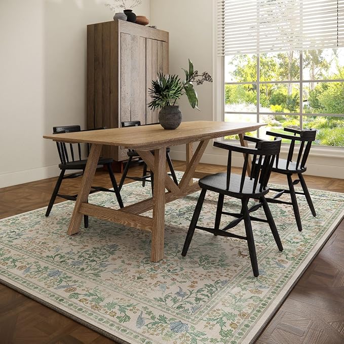 9x12 Area Rugs for Living Room: Washable Bedroom Rug Vintage Area Rug Stain Resistant Non Slip Low Pile Lightweight Soft Carpets for Dining Room Kitchen Nursery Kids Room Farmhouse Home Office