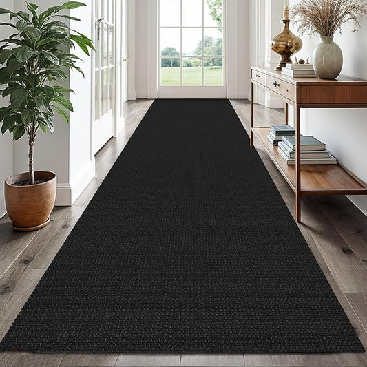 EARTHALL Runner Rug 3x16 Ft Washable Runners for Hallways Extra Long Woven Non Slip Entryway Runner Braided Kitchen Runner Indoor Outdoor Carpet Runners for Hotels, Hall, Stair, Black/Grey