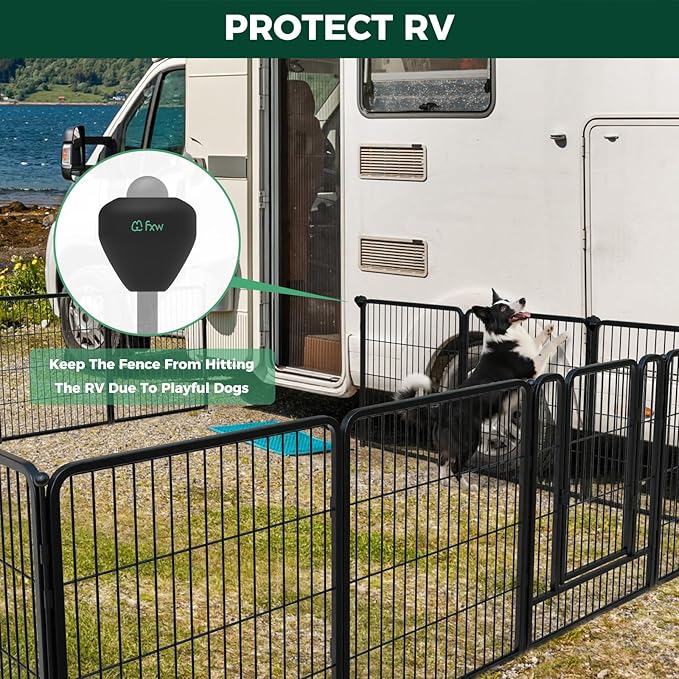 FXW Instant Unleashed Dog Playpen, Portable Pet Fence for Outdoor, RV Trips, and Camping, 32 inch, 16 Panels for Small and Medium Dogs with RV Protector Ball (Pack of 6│Patented