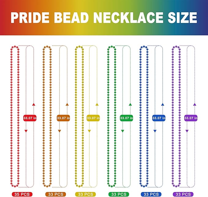 200PCS Pride Accessories, LGBTQ Pride Beads Necklace Accessories, 6 Kinds of Metallic Beads Necklace Bulk, Gay Lesbian Pride Necklace, Costumes Decor for Pride Month Parade Throws Party Favors