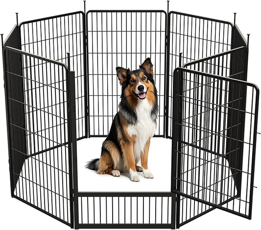 SunsGrove Dog Playpen Outdoor, Heavy Duty 45 Inch 8 Panels Dog Playpen for Large Dogs, Free and Safe Play Dog Fence Indoor, Black