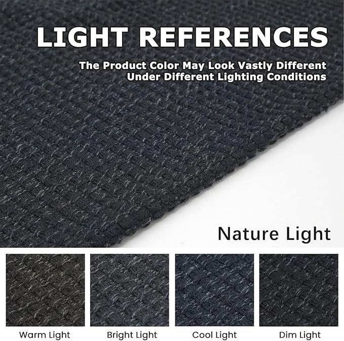 KOZYFLY Washable Area Rug 6x9 ft Rubber Backed Non Slip Rugs for Living Room Braided Cotton Bedroom Rug Woven Office Rugs Indoor Floor Carpets for Dining Bedroom Living Room, Black/Dark Grey