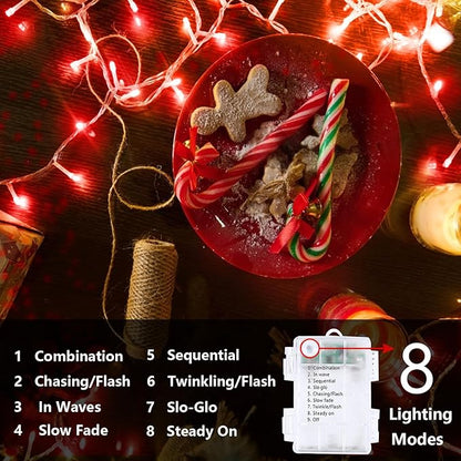 2 Pack Halloween String Lights Battery Operated with Timer, 66FT 200 LED Waterproof Battery Twinkle Lights, 8 Modes Fairy Light for Indoor & Outdoor Party Bedroom Garland Tree Christmas Decor (Red)