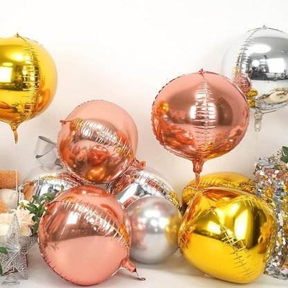 Silver Gold Rose Gold Round Foil Balloons 9 pcs,Metallic Giant 4D Round Balloons 22 Inch for Wedding Graduation Anniversary Baby Shower Birthday Party Decorations