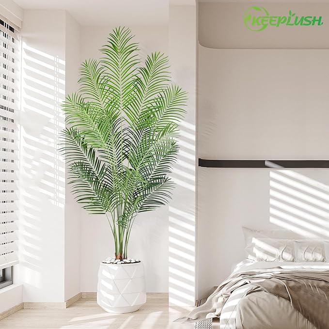 Artificial Palm Tree 7ft Tall Fake Palm Tree Indoor Decor with 18 Leaves and Real Bark Design Faux Tropical Areca Palm Silk Floor Plant in Pot for Home Office Living Room Bedroom Decor 2pcs