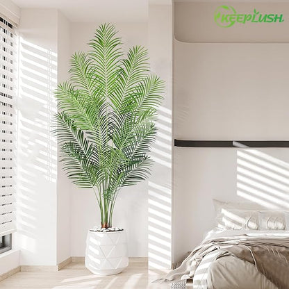 Artificial Palm Tree 7ft Tall Fake Palm Tree Indoor Decor with 18 Leaves and Real Bark Design Faux Tropical Areca Palm Silk Floor Plant in Pot for Home Office Living Room Bedroom Decor 2pcs