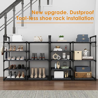 Black Tubes Closet Shoe Rack, 5 Tier Oxford Fabric Shelf, Easy Assembly, Sturdy and Durable, Holds Up to 30 lbs