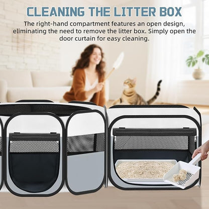 Vikua Portable Pet Cat Playpen, Foldable Dog Playpen for Indoor and Outdoor Use, Two in One Pet Playpen for Puppies Medium-Sized Dogs Kittens Travel Camping Use, Cat Tent & Houses