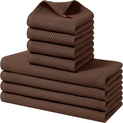 Homaxy 100% Cotton Kitchen Towels and Dishcloths Set, 12 x 12 Inches and 13 x 28 Inches, Set of 8 Bulk Kitchen Towels Set, Ultra Soft Absorbent Dish Cloths for Washing Dishes, Coffee