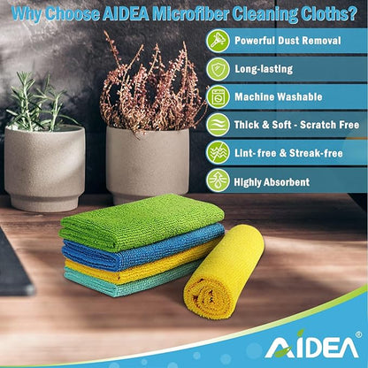 AIDEA Microfiber Cleaning Cloth, 200PK, Absorbent Shop Rags, Microfiber Towels for Cars, Kitchen Towels, Dusting Cloth for Home, Window, Cleaning Supplies, 12"×12"