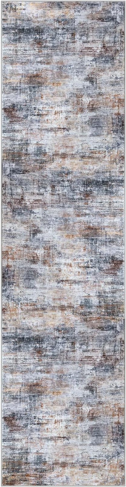 IOHOUZE Abstract Runner Rug 3x10 Ft Washable Runners for Hallways, Non Slip Kitchen Runner Printed Faux Wool Entryway Runner Indoor, Modern Abstract Floor Carpet for Hall Bedroom, Orange Grey