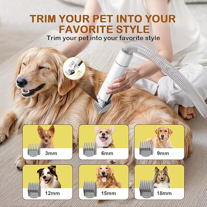 Dog Grooming Vacuum, Dog Grooming Kit with Pet Clipper Nail Grinder, 6 Pet Grooming Tools (Beige)