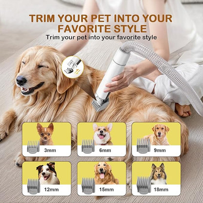 Dog Grooming Vacuum, Dog Grooming Kit with Pet Clipper Nail Grinder, 6 Pet Grooming Tools (Beige)