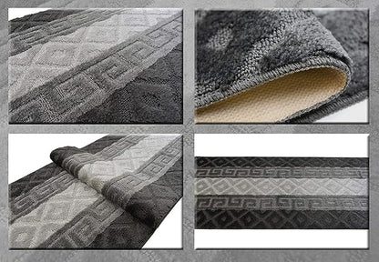 Custom Cut Hallway Runner Rug, Slip Resistant, 31 Inch Wide X Your Choice of Length, Meander Anthracite, 31 Inch X 4 feet, Doormat