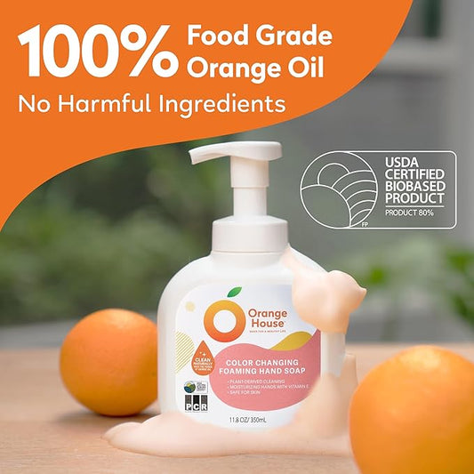 ORANGE HOUSE Color Changing Foaming Hand Soap, Plant-Based Moisturizing Foam with Natural Orange Oil, Gentle Formula, 11.8 Fl Oz (1 Pack)