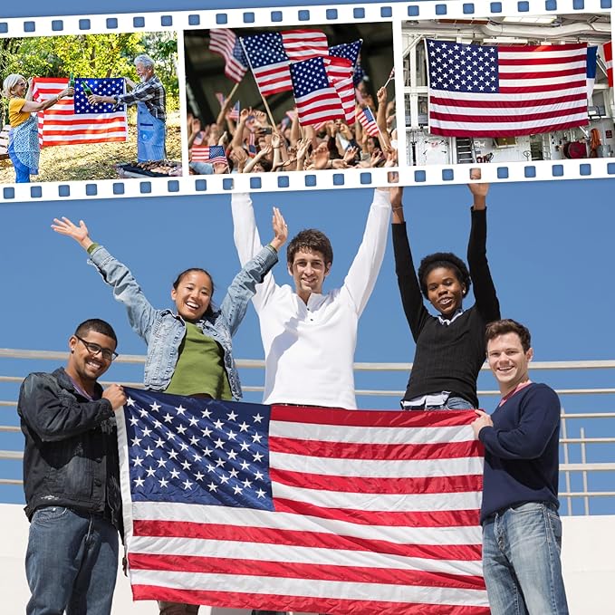 American Flag 5x8 FT Outdoor, Heavy Duty High Wind Large US Flag, Embroidered Stars, 3 Brass Grommets, Oversized Indestructible Tough USA Flags Suitable for Outside