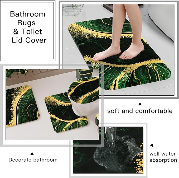 25PCS Bathroom Accessory Set, Dark Green Bathroom Set with Large-Capacity 4 Gallon Trash Can,Bathroom Rugs Set, Waterproof Shower Curtain, Toilet Brush, Toothbrush Holder & Soap Dispenser