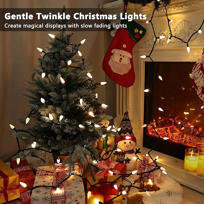 Brizled Gentle Twinkle Christmas Lights, 33ft 100 LED Christmas String Lights, 120V Warm White Xmas Tree Light Connectable Indoor Outdoor Twinkle Xmas Light for Tree Home Holiday Party Wedding Decor