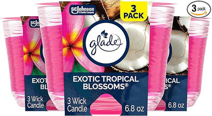 Glade Exotic Tropical Blossoms 3-Wick Air Freshener Candle, Infused with Essential Oils, 6.8 Oz, 3 Count