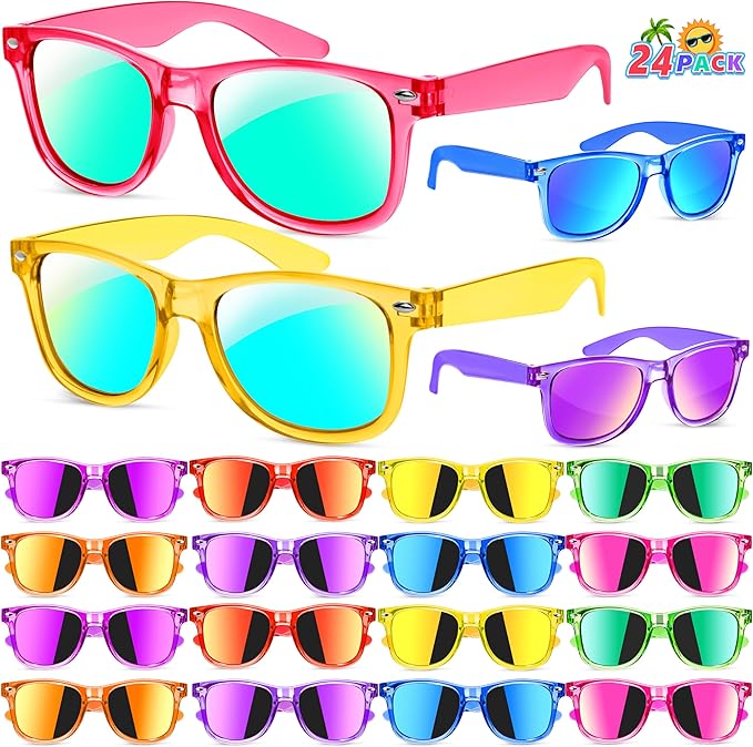 GIFTINBOX Kids Sunglasses Bulk Party Favors , 24Pack Translucent Kids Sunglasses For Boys Girls Age 3-8, Great Gifts for kids, Birthday Party ,Beach, Pool Party Favor