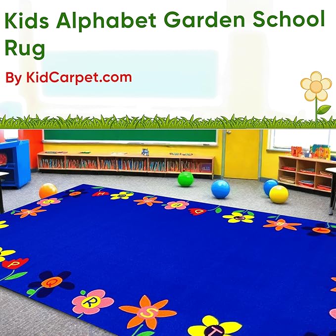 Alphabet Garden School Rug, 6' x 8'6" Rectangle, Educational Classroom Rug, Kids Learning Play Mat | Area Rug for Bedroom or Playroom