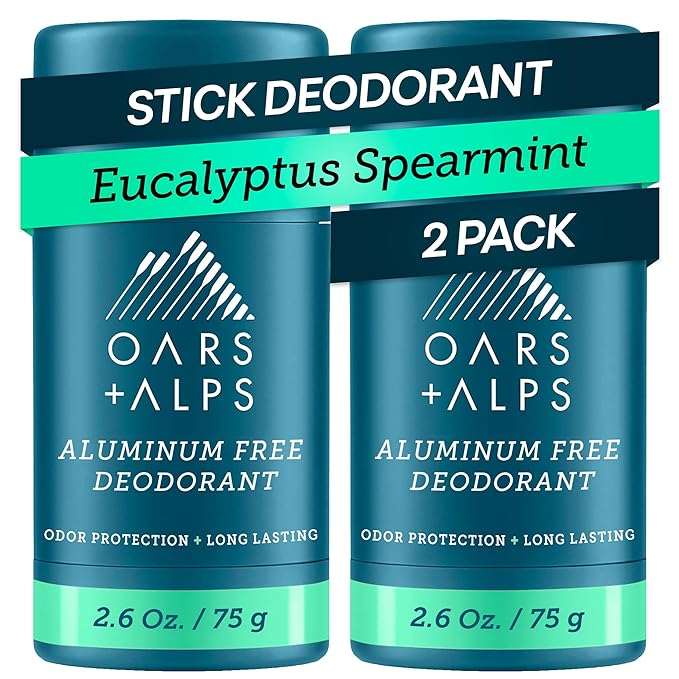 Oars + Alps Aluminum Free Deodorant for Men and Women, Dermatologist Tested and Made with Clean Ingredients, Travel Size, Eucalyptus Spearmint, 2 Pack, 2.6 Oz Each