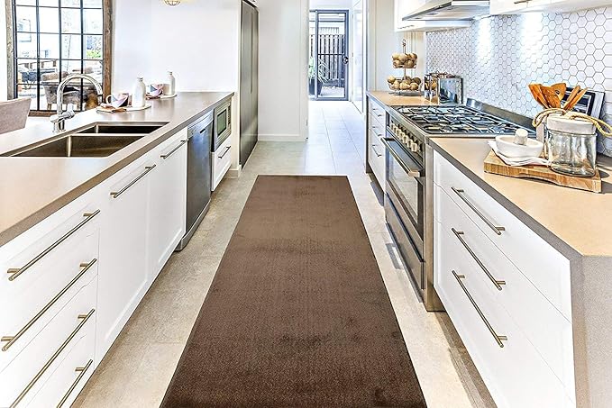 Custom Cut Hallway Runner Rug, Slip Resistant, 31 Inch Wide X Your Choice of Length, Solid Cappuccino, 31 Inch X 34 feet