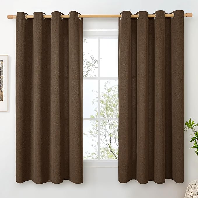 BGment Brown Linen Curtains for Living Room 63 Inch Length 2 Panels, Chocolate Burlap Country Rustic Window Drapes Textured Light Filtering for Bedroom Laundry Privacy with Grommet, Each 52 Inch Wide