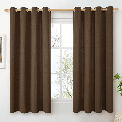 BGment Brown Linen Curtains for Living Room 63 Inch Length 2 Panels, Chocolate Burlap Country Rustic Window Drapes Textured Light Filtering for Bedroom Laundry Privacy with Grommet, Each 52 Inch Wide