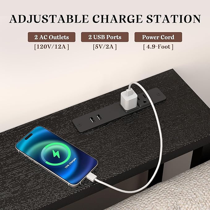 GRLEAF 102" Sofa Table with Built-in Power Strip (4 AC Outlets & 4 USB Ports) – 4.9ft Power Cord, Metal Frame, Easy Assembly, Long Couch Table Behind Sofa, Living Room and Home Office | Black
