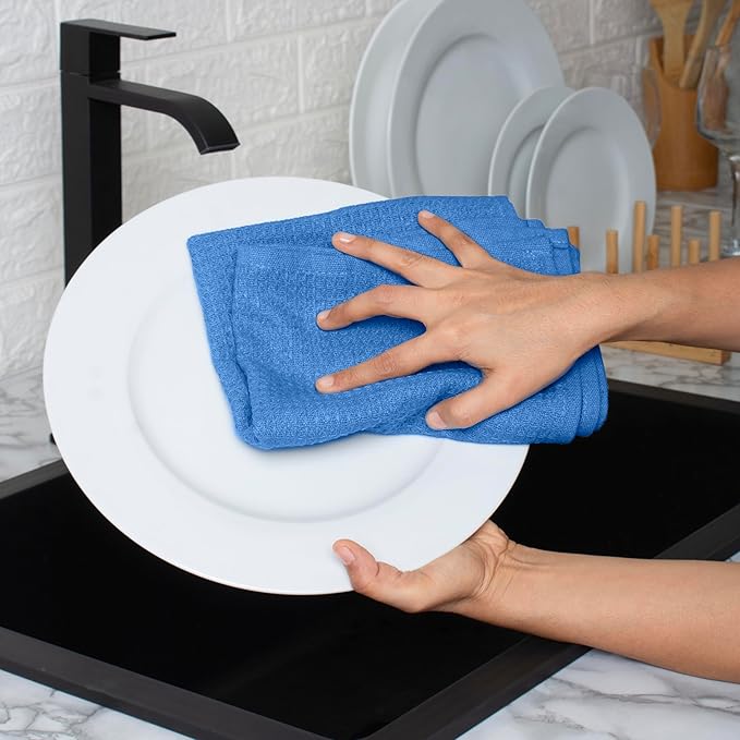 Blue Needles Waffle Weave Kitchen Towels, 15x25 Inches 100% Cotton Set of 4 Dish Towels for Kitchen, Ultra Soft & Absorbent with Hanging Loop, Spring Summer Dish Rags for Quick Drying - Sky Blue