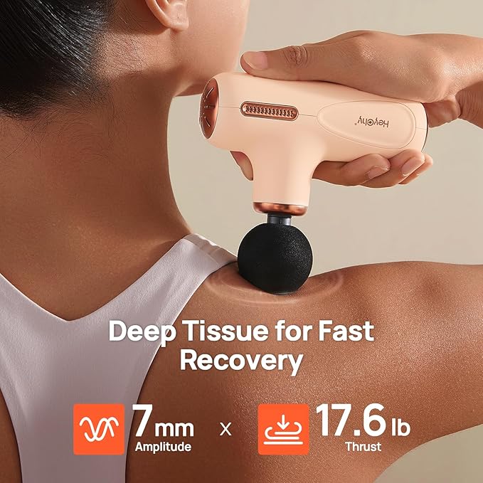 Super Mini Massage Gun Deep Tissue, Muscle Massager Gun with 5-Speed & 4 Heads, Portable Handheld Massager Quiet for Home, Gym, Travel, Office, Gift for Men & Women, Athletes, Cream