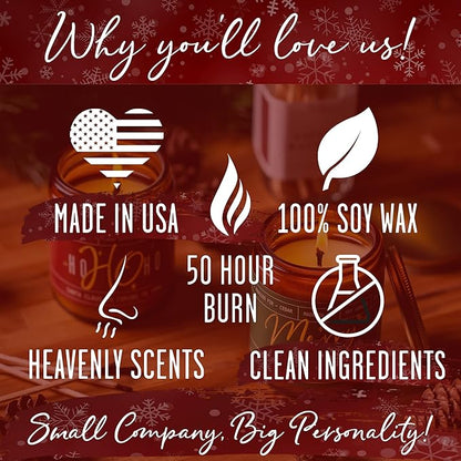 Holiday Candles, Christmas Candles Scented – ‘Holiday Season’ Soy Candle, w/Apple, Cinnamon & Clove - Infused with Essential Oils I Holiday Candle I 9oz, 50Hr, Made in USA