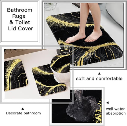 25PCS Bathroom Accessory Set, Black Bathroom Set with Large-Capacity 4 Gallon Trash Can,Bathroom Sets with Shower Curtain and Rugs, Bathroom Rugs Set, Home Decor