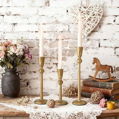 Set of 3 Antique Brass Taper Candle Holders Iron Candlestick Holder for Table Centerpieces Wedding Holiday Decor Vintage Decorative Candelabra Style Candle Stick Stand