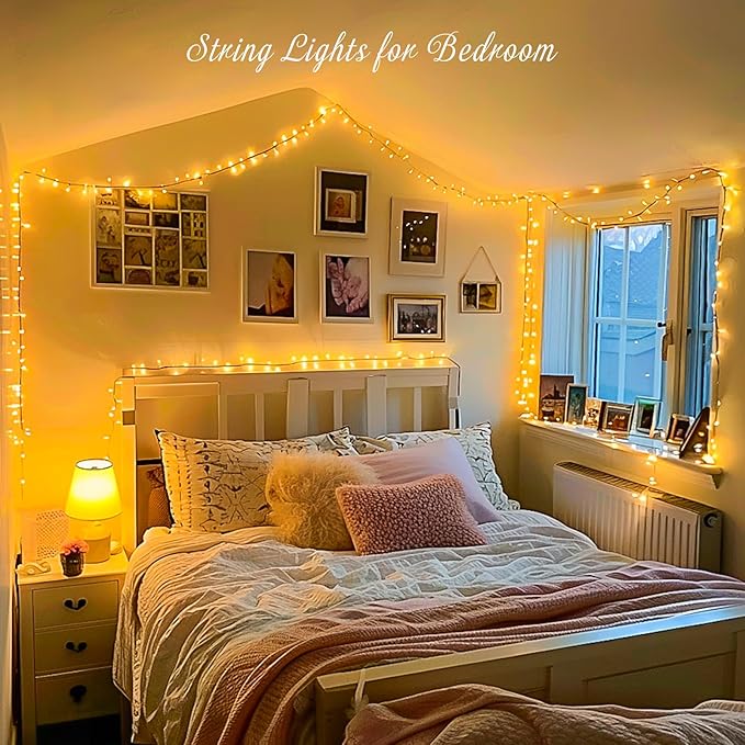 JMEXSUSS 200 LED String Lights Indoor Outdoor Clear Wire, Connectable Warm White Christmas Lights for Bedroom, 66 Ft Twinkle Fairy Classroom Light Plug in for Home Wedding Tree Yard Patio Decor