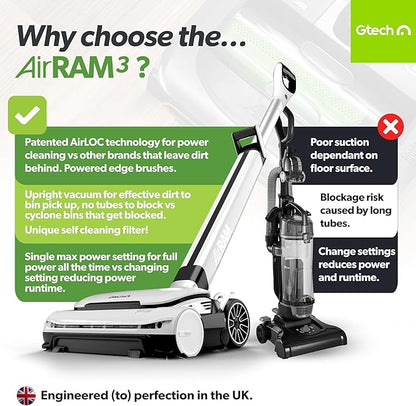 Gtech Ultimate Cordless Vacuum Bundle – AirRAM 3 Upright with Anti-Hair Wrap & Multi Platinum Handheld – Powerful, Lightweight Cleaning for Home & Car