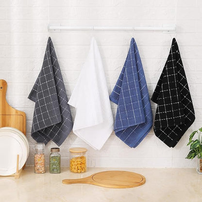Mordimy 100% Cotton Terry Cloth Kitchen Towels, Super Soft and Absorbent Dish Towels for Drying, Checkered Designed Hand Towels for Kitchen, 16 x 26 Inches, 8 Pack, Navy