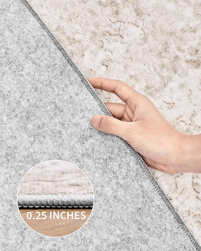 Art&Tuft Washable Rugs 9x12, Abstract Area Rugs 9x12 Living Room - Non Slip and Low Pile Soft Thin Rug for Bedroom, Dining Room, Kitchen, Office, Beige