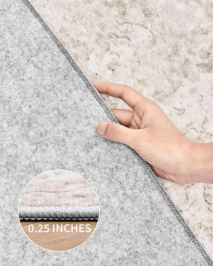 Art&Tuft Washable Rugs 8x10, Area Rugs for Living Room - Non Slip and Low Pile Soft Thin Abstract 8x10 Rug for Bedroom, Dining Room, Kitchen, Office, Beige