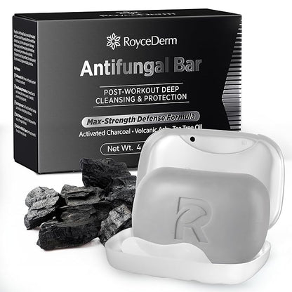 Roycederm Antifungal Soap Bar - Helps with Athlete’s Foot, Jock Itch, Ringworm for Active Skin - Relieves Itching Burning Scaling and Discomfort with Tea Tree Oil, Charcoal & Volcanic Ash