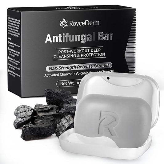 Roycederm Antifungal Soap Bar - Helps with Athlete’s Foot, Jock Itch, Ringworm for Active Skin - Relieves Itching Burning Scaling and Discomfort with Tea Tree Oil, Charcoal & Volcanic Ash